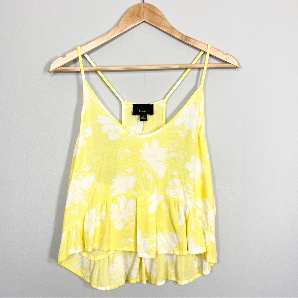 LUMIERE yellow boho floral peplum crop top sz LG